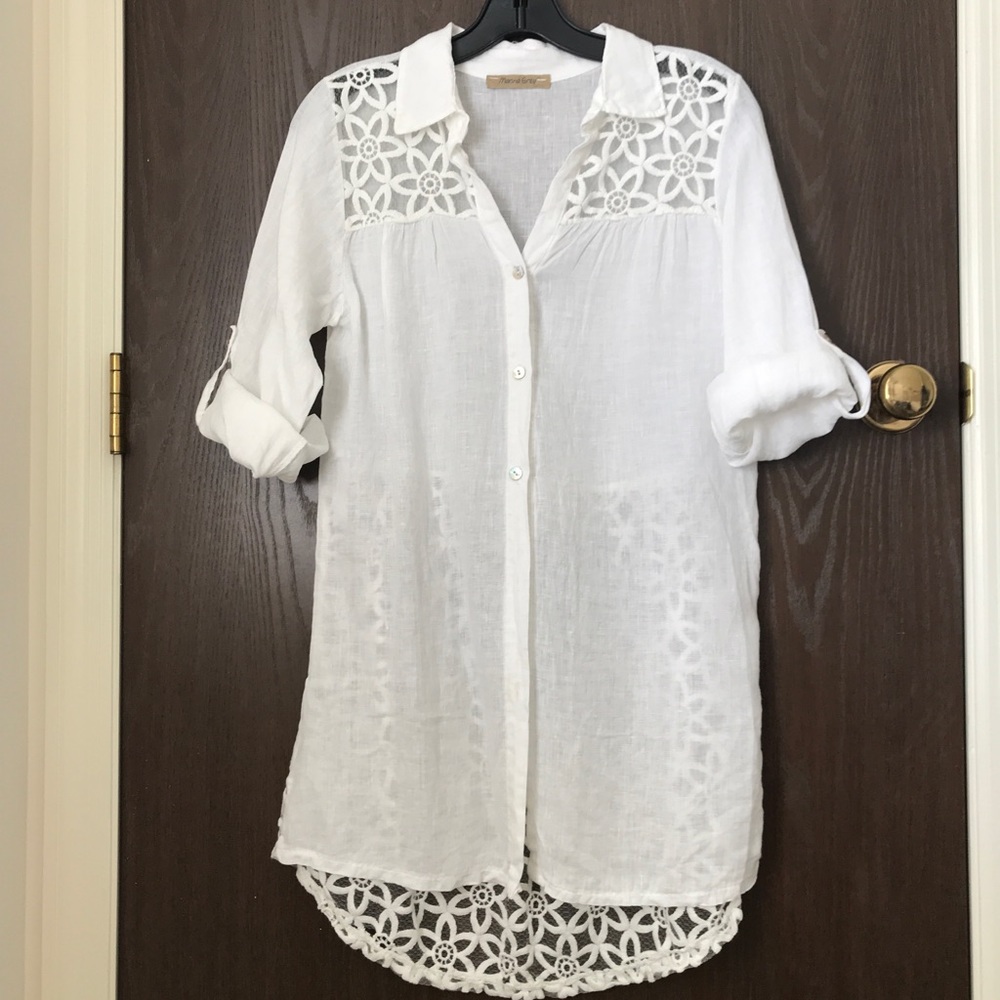 Marina Grey Linen n Lace shirt